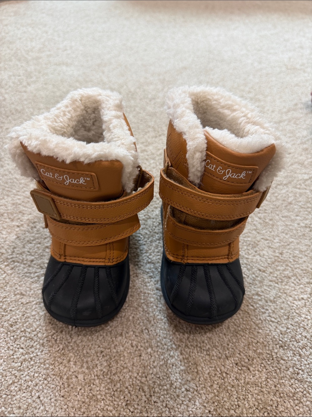 Cat & Jack Brown and Black Kids Snow Boots with Faux Fur